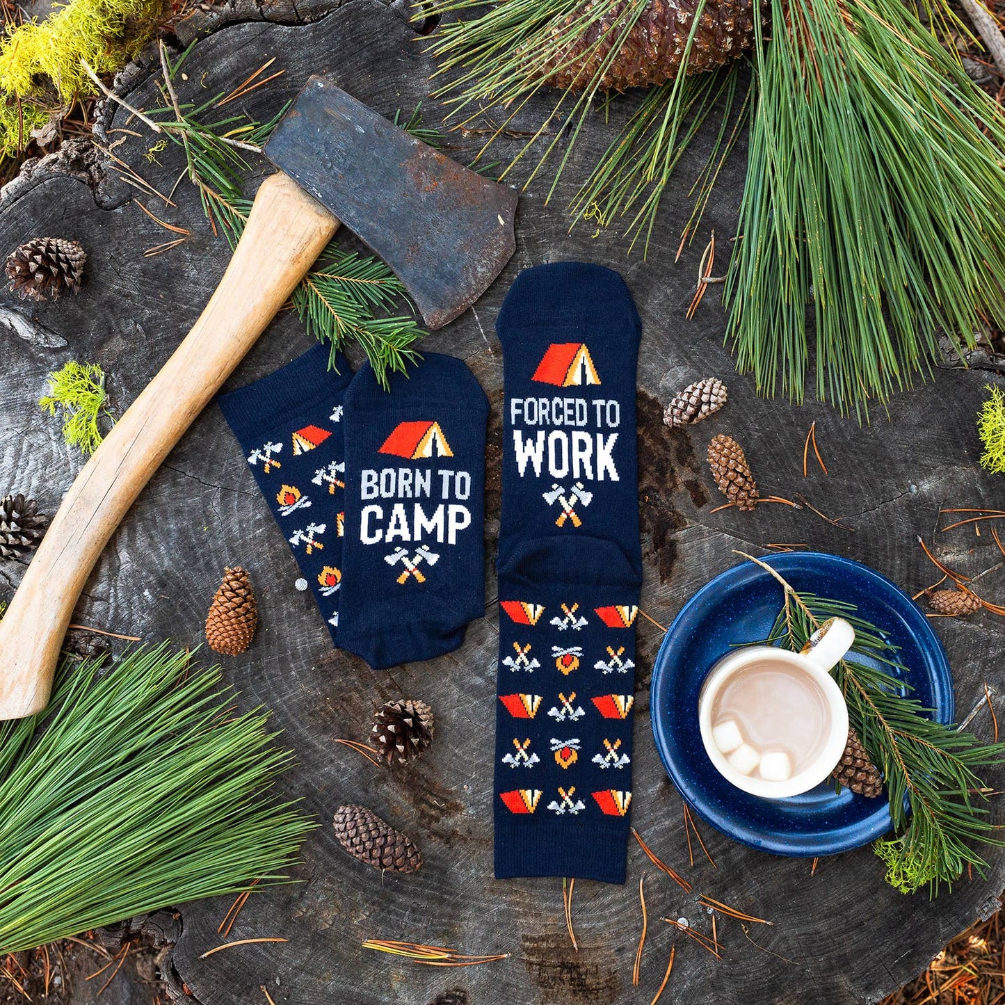 Born To Camp, Forced To Work Socks