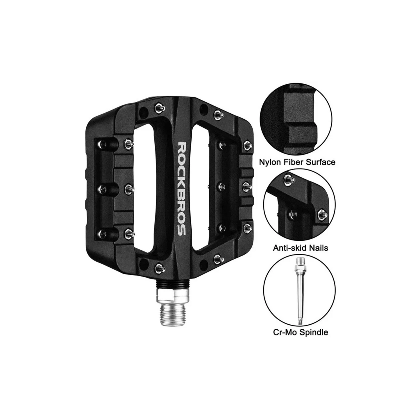 MTB Pedals Mountain Bike Pedals Lightweight Nylon Fiber Bicycle Platform Pedals for BMX MTB 9/16" - Black