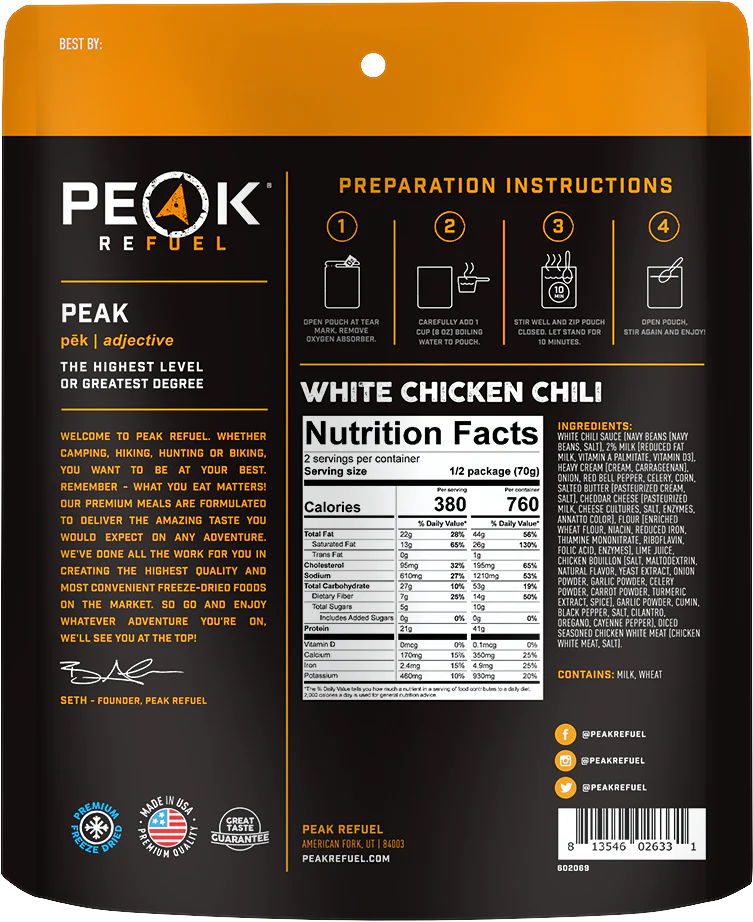 White Chicken Chili Pouch by Peak Refuel