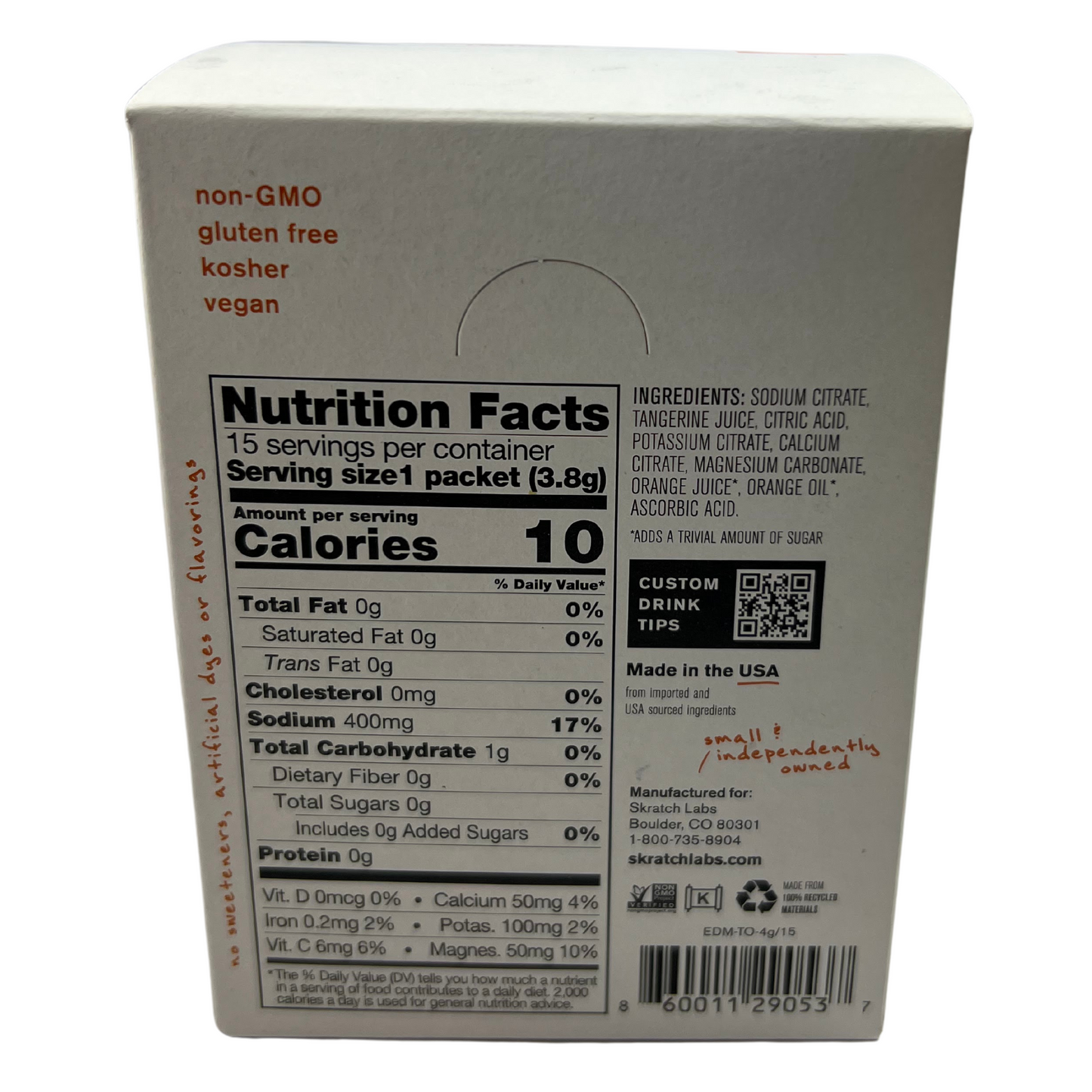 Skratch Hydration UNSWEETENED Everyday Drink Mix 15pk tangerine + orange