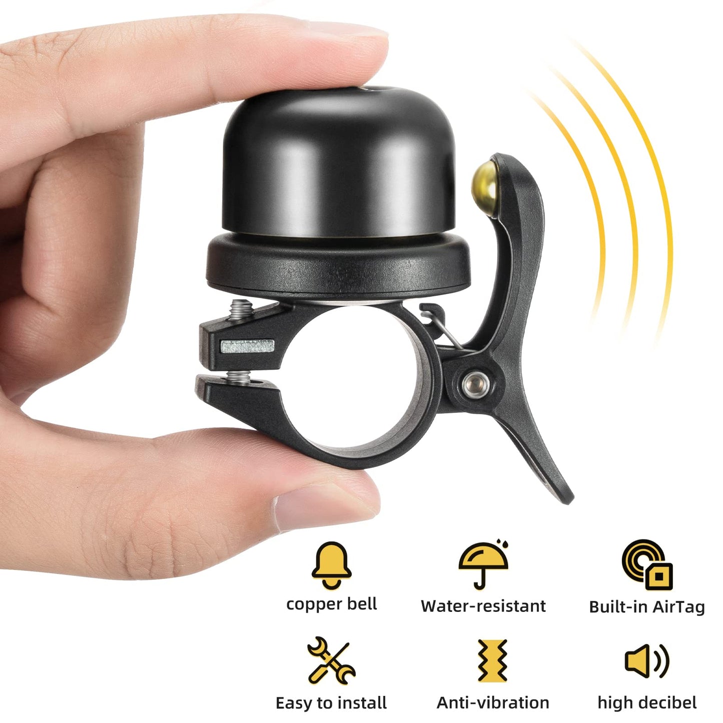 ROCKBROS Hidden AirTag Bike Bell, Anti-Theft GPS Tracker for 0.87"/22.2mm, 1"/25.4mm, 1.25"/31.8mm Handlebars