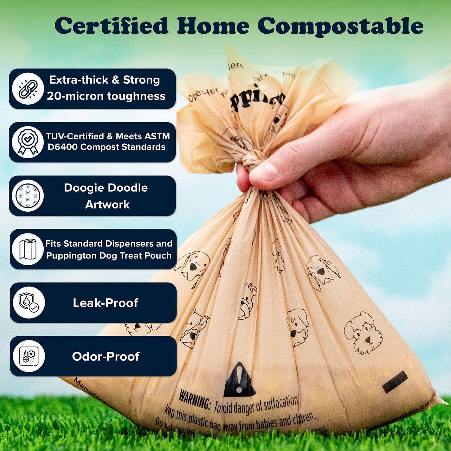 Triple-Certified Compostable Thick Dog Poop Bags