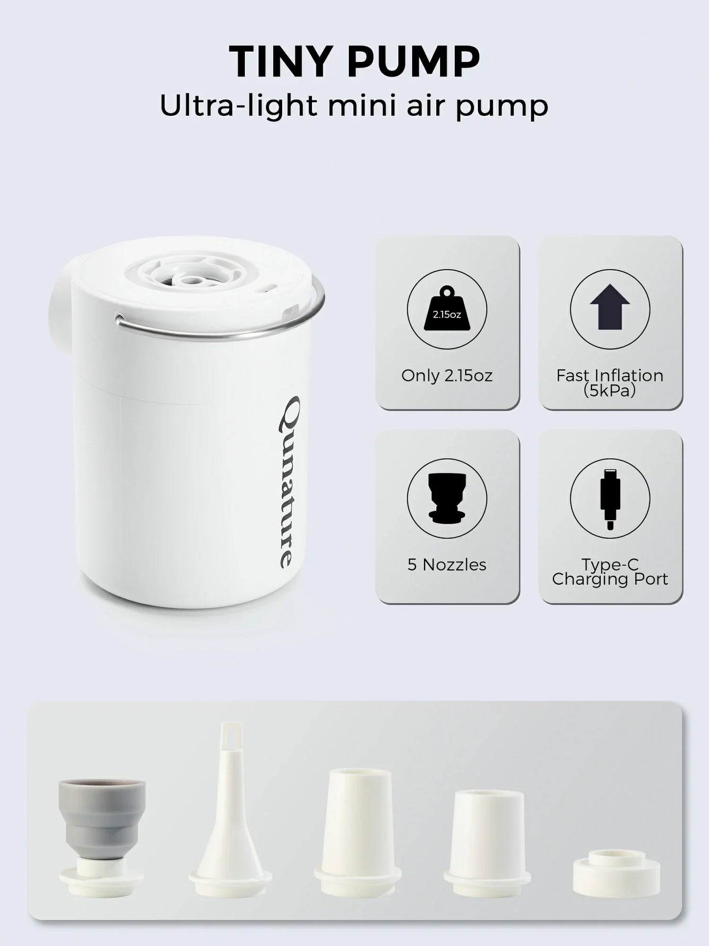 Qunature Mini Electric Pump 1500mAh for Air Bed Mattress,Pool Floats,Swimming Ring,Vacuum Storage Bags