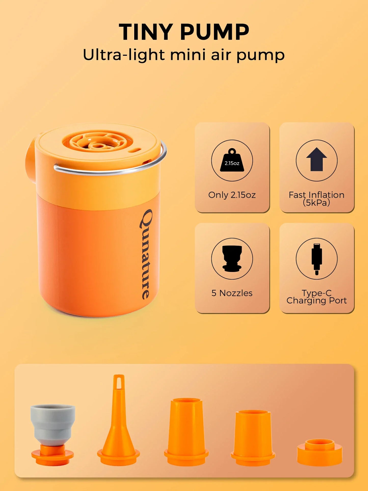 Qunature Mini Electric Pump 1500mAh for Air Bed Mattress,Pool Floats,Swimming Ring,Vacuum Storage Bags