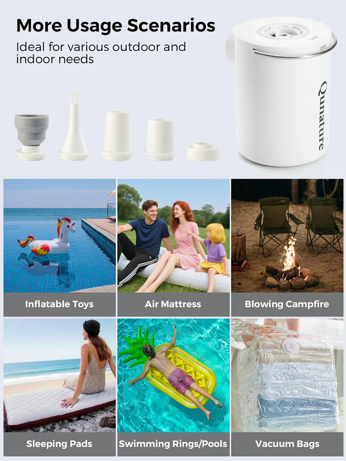 Qunature Mini Electric Pump 1500mAh for Air Bed Mattress,Pool Floats,Swimming Ring,Vacuum Storage Bags
