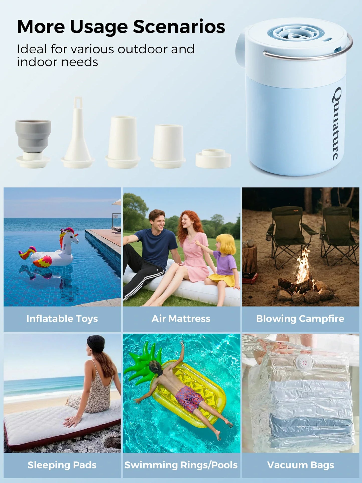Qunature Mini Electric Pump 1500mAh for Air Bed Mattress,Pool Floats,Swimming Ring,Vacuum Storage Bags