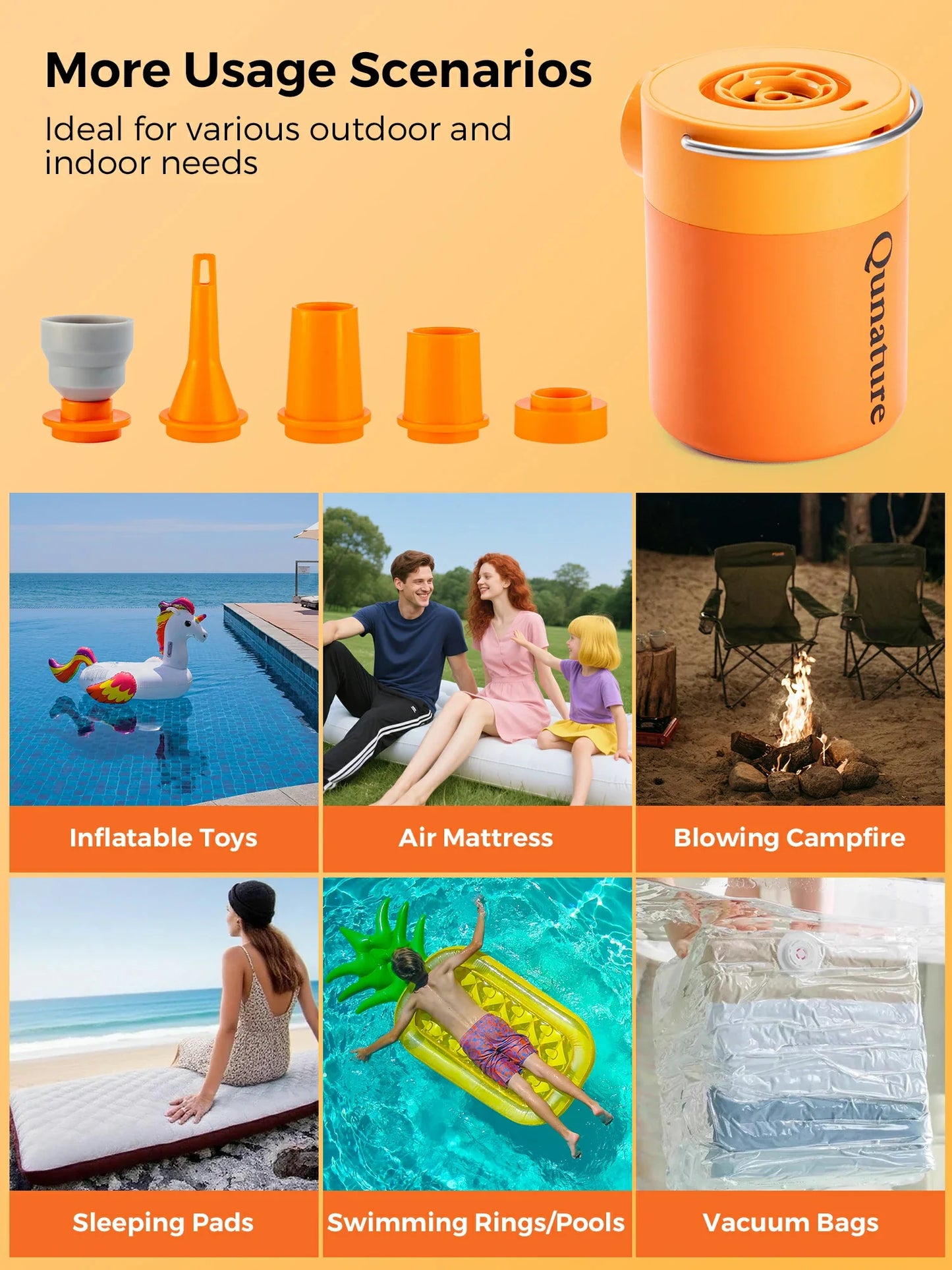 Qunature Mini Electric Pump 1500mAh for Air Bed Mattress,Pool Floats,Swimming Ring,Vacuum Storage Bags