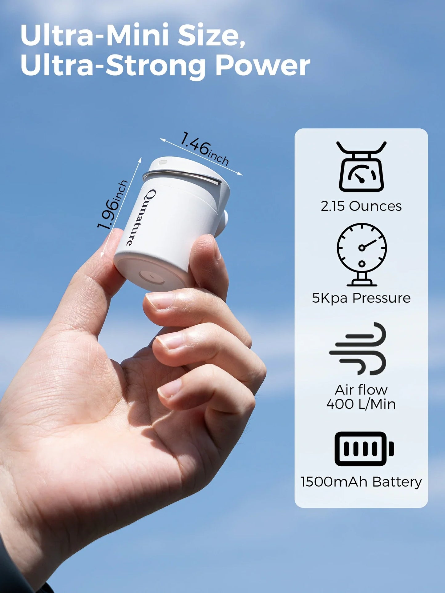 Qunature Mini Electric Pump 1500mAh for Air Bed Mattress,Pool Floats,Swimming Ring,Vacuum Storage Bags