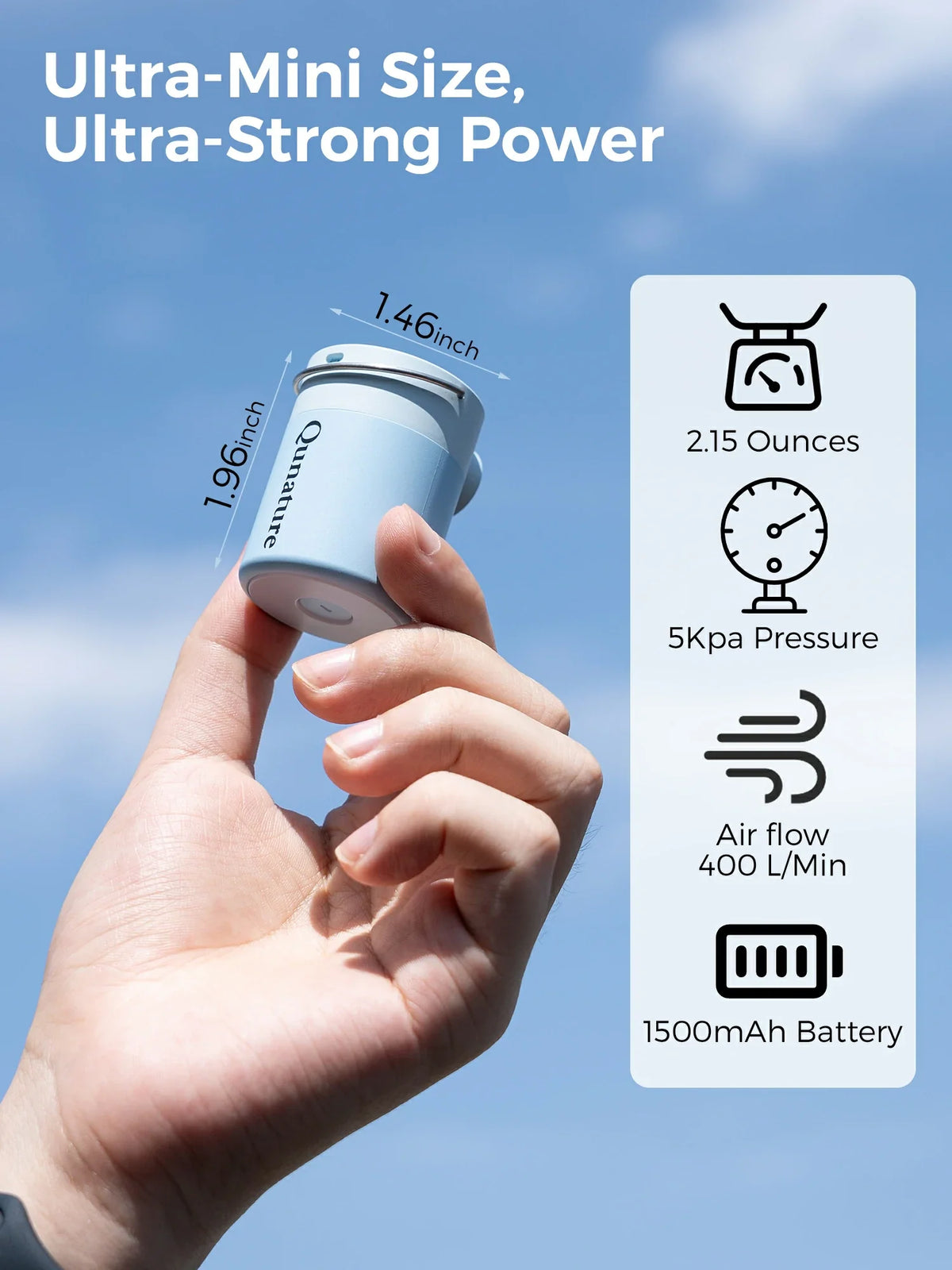 Qunature Mini Electric Pump 1500mAh for Air Bed Mattress,Pool Floats,Swimming Ring,Vacuum Storage Bags
