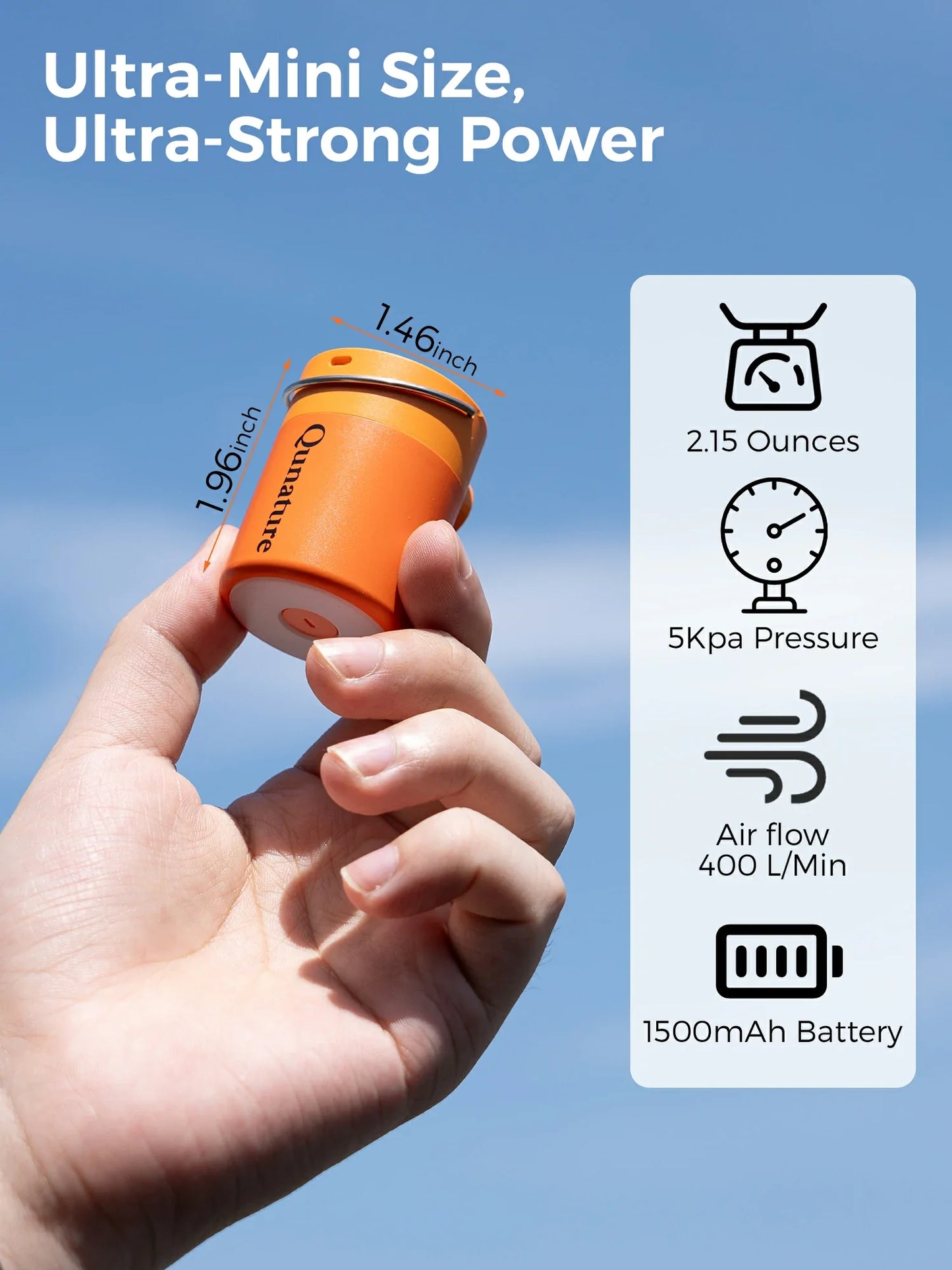 Qunature Mini Electric Pump 1500mAh for Air Bed Mattress,Pool Floats,Swimming Ring,Vacuum Storage Bags