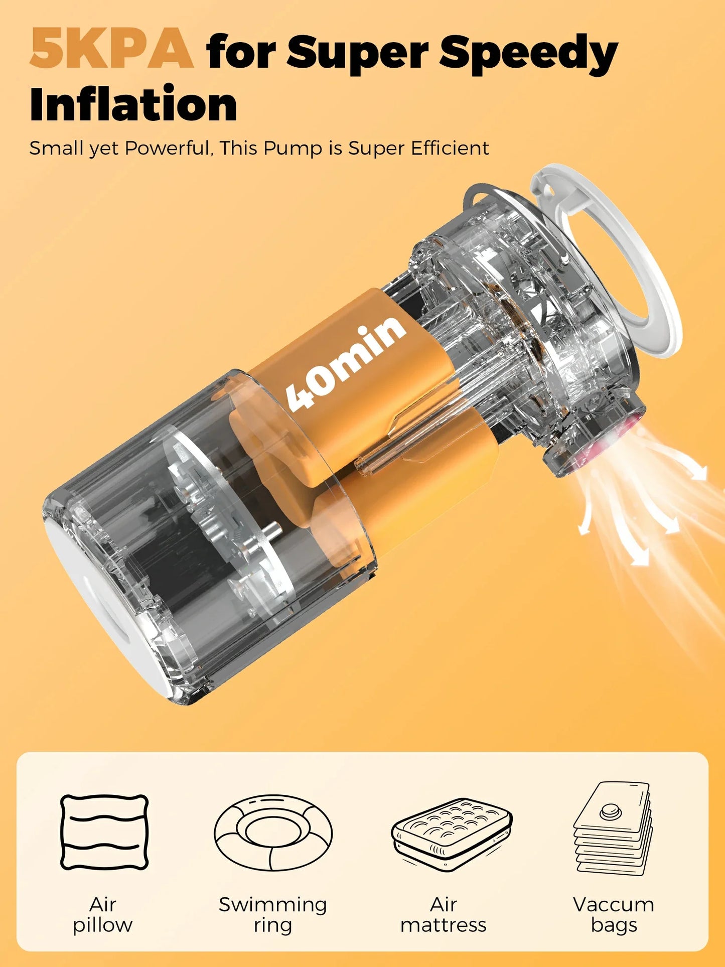 Qunature Mini Electric Pump 1500mAh for Air Bed Mattress,Pool Floats,Swimming Ring,Vacuum Storage Bags