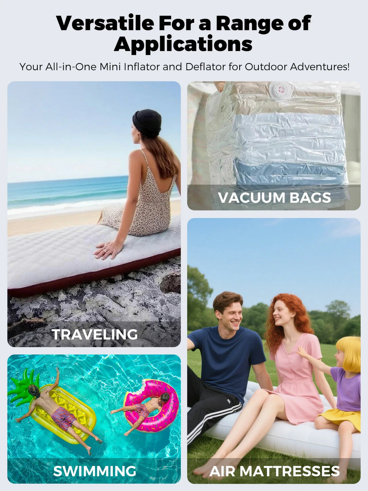 Qunature Mini Electric Pump 1500mAh for Air Bed Mattress,Pool Floats,Swimming Ring,Vacuum Storage Bags