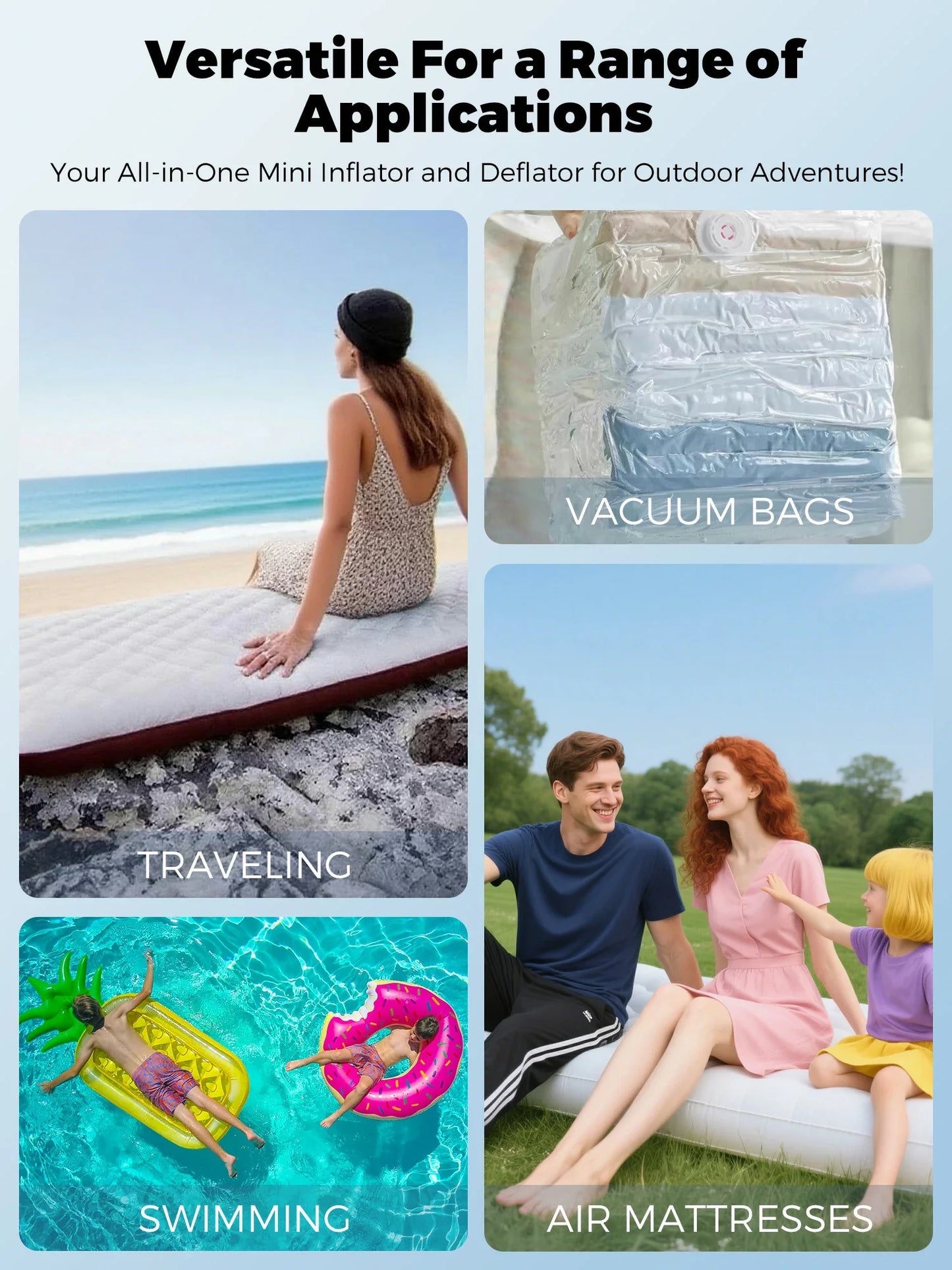 Qunature Mini Electric Pump 1500mAh for Air Bed Mattress,Pool Floats,Swimming Ring,Vacuum Storage Bags