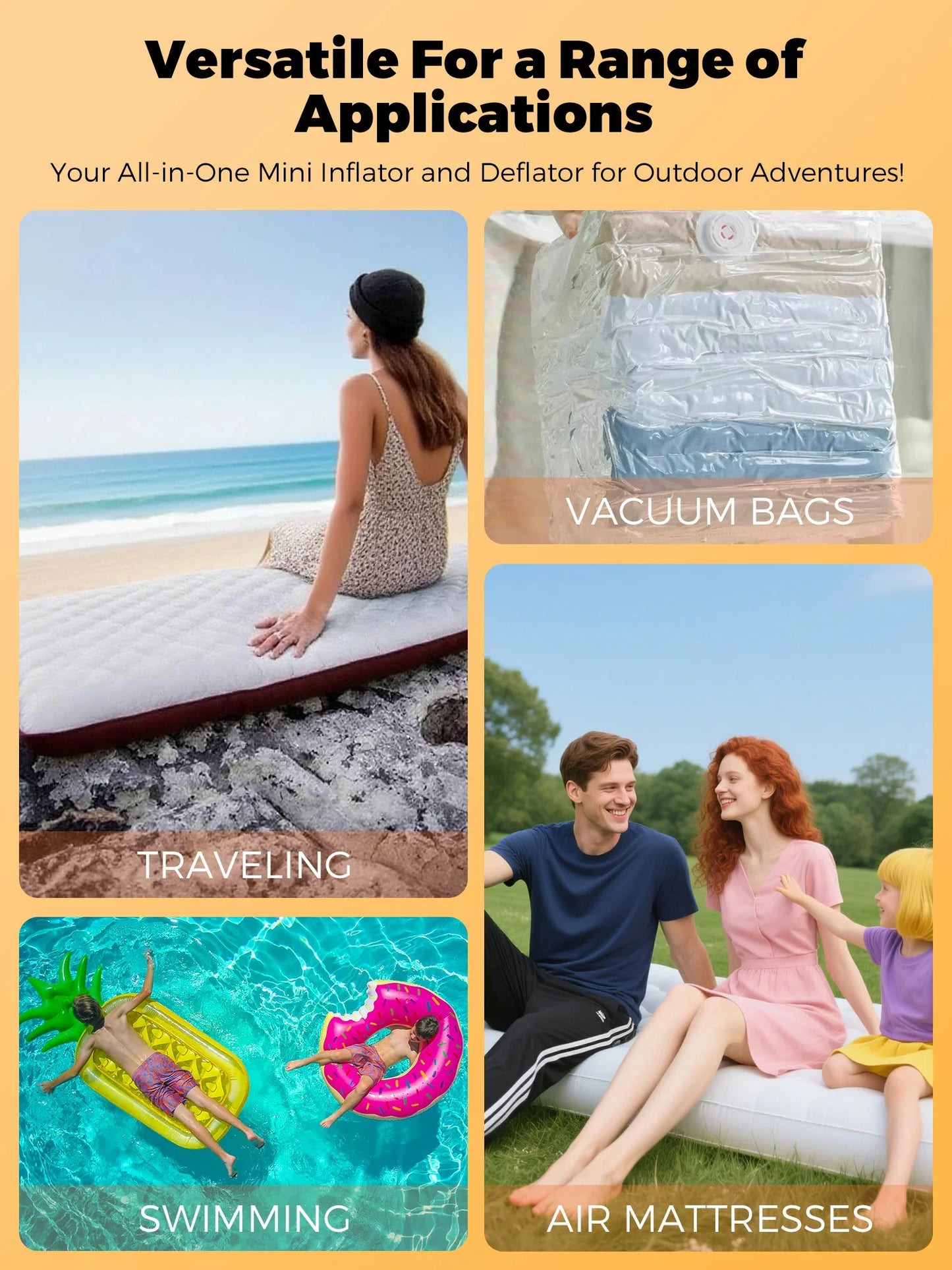 Qunature Mini Electric Pump 1500mAh for Air Bed Mattress,Pool Floats,Swimming Ring,Vacuum Storage Bags