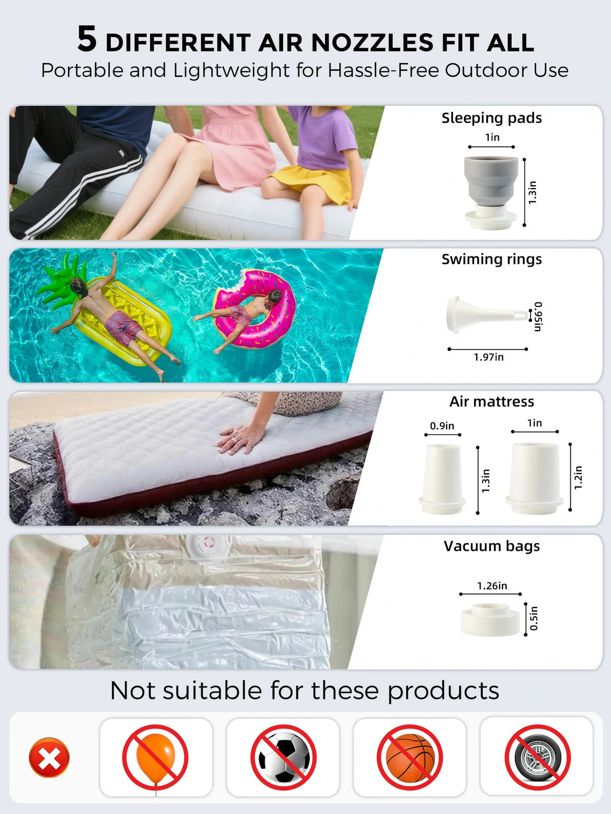Qunature Mini Electric Pump 1500mAh for Air Bed Mattress,Pool Floats,Swimming Ring,Vacuum Storage Bags