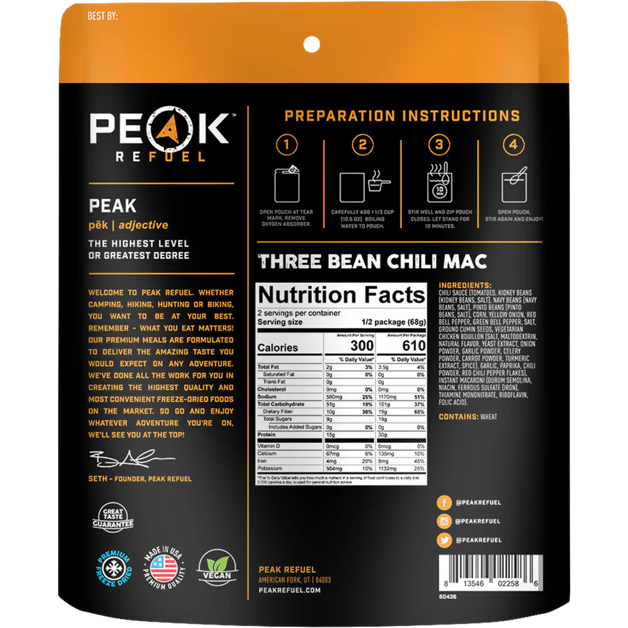 Sweet Three Bean Vegetable Chili Mac by Peak Refuel