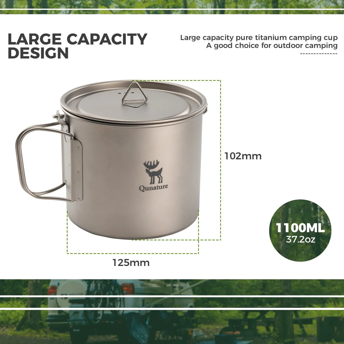 Titanium Hanging Cup With Short Handle 1100ml