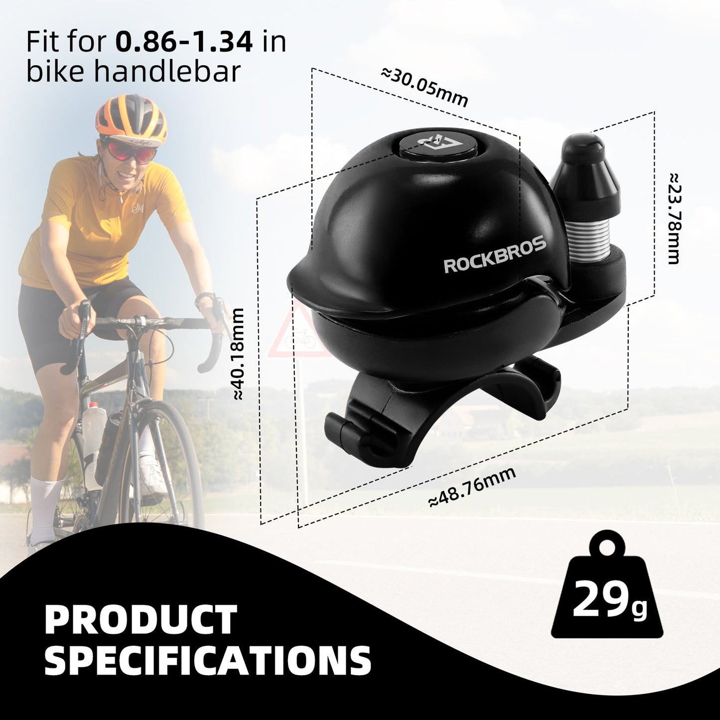 ROCKBROS 80DB Bike Bell Aluminum Alloy Helmet-Shaped Fits 22-34mm Handlebars